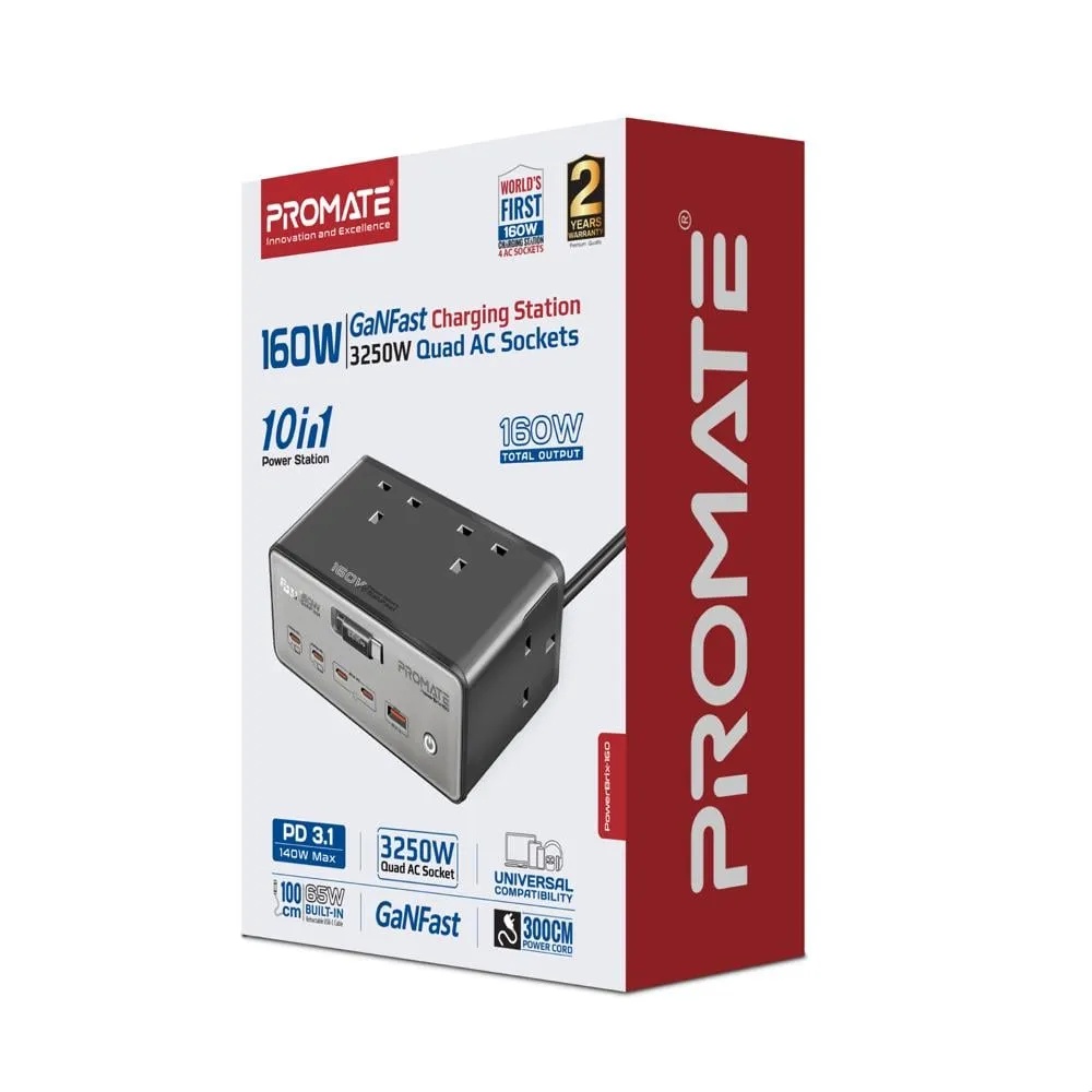 160W GaNFast™ PD 3.1 Charging Station with 3250W Quad AC Sockets | 10 in 1 Power Station | PowerBrix-160 |