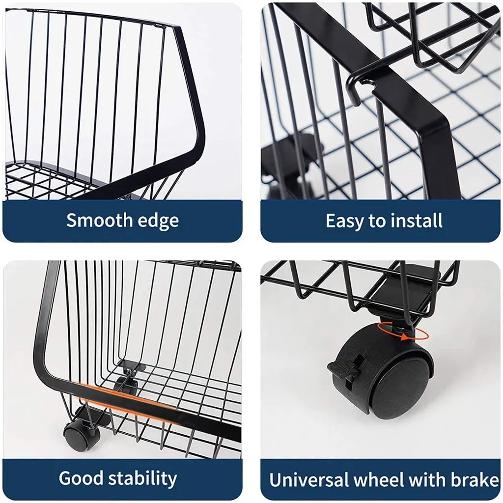 🚨 DISPLAY PIECE 🚨 4-Tier Fruit & Vegetable Storage Basket with Wheels – Detachable Wire Rack Organizer for Kitchen & Home Use 🚨 Without box 🚨