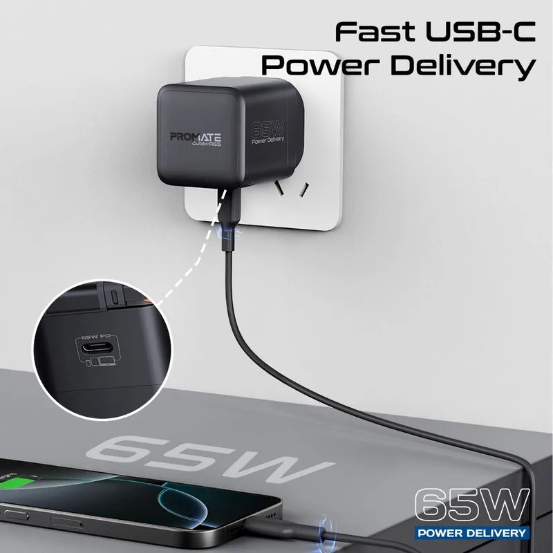 PROMATE 65W PD GanFast™ Charging Adapter with Retractable USB-C Cable | Cubix-R65 |