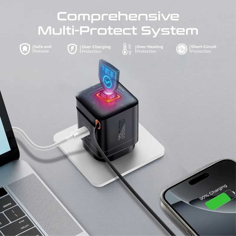 PROMATE 65W PD GanFast™ Charging Adapter with Retractable USB-C Cable | Cubix-R65 |