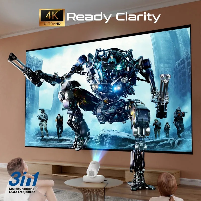 PROMATE 4K Compatible HD Wireless LCD Projector with Built-In Speaker & Ambient RGB light - 3 in 1 Multifunctional LCD Projector | Beamer-250R |
