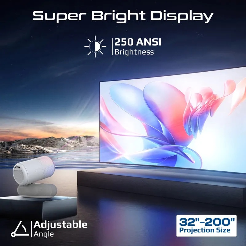 PROMATE 4K Compatible HD Wireless LCD Projector with Built-In Speaker & Ambient RGB light - 3 in 1 Multifunctional LCD Projector | Beamer-250R |