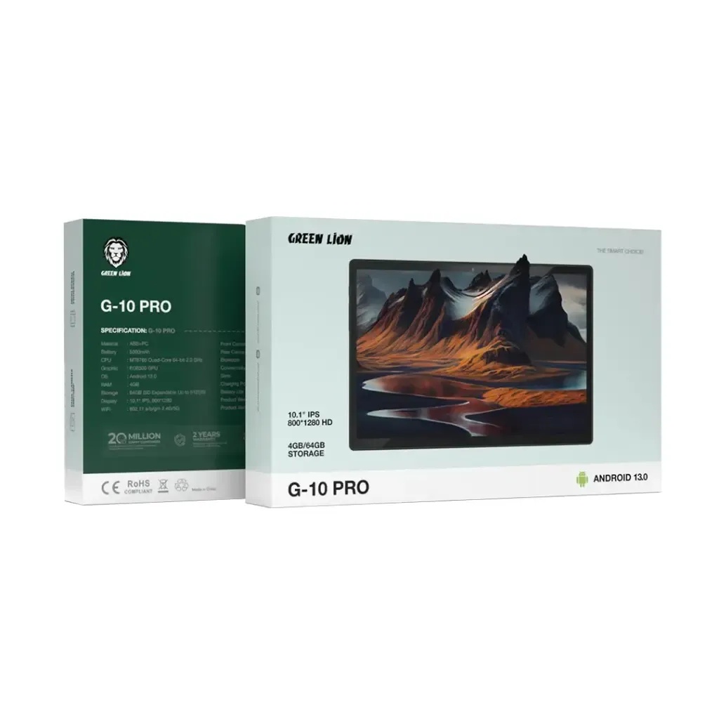 Green Lion G10 Pro Tablet – 10.1" IPS HD Display, 4GB RAM, 64GB Storage, Android 13, 4G SIM Support, 5000mAh Battery | GNG10PRO64BK |