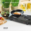 Green Lion Electric Stove with Double Hot Plate – 2500W Dual Burner Cooker, 6 Heating Levels, 50-500 °C Thermostat, Anti-Slip Base, Easy-Clean Design | GNESDOUB43BK |