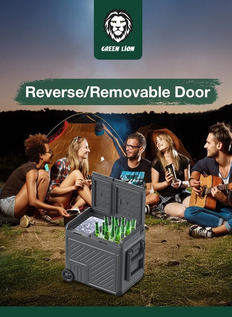 Green Lion GCF-55 Car Fridge 55L – Portable Compressor Refrigerator, 65W, Dual 12V/24V Power, Touch Display, Eco & Max Modes, Wheels & Child Lock – Ideal for Travel & Camping | GNCF55SBK |