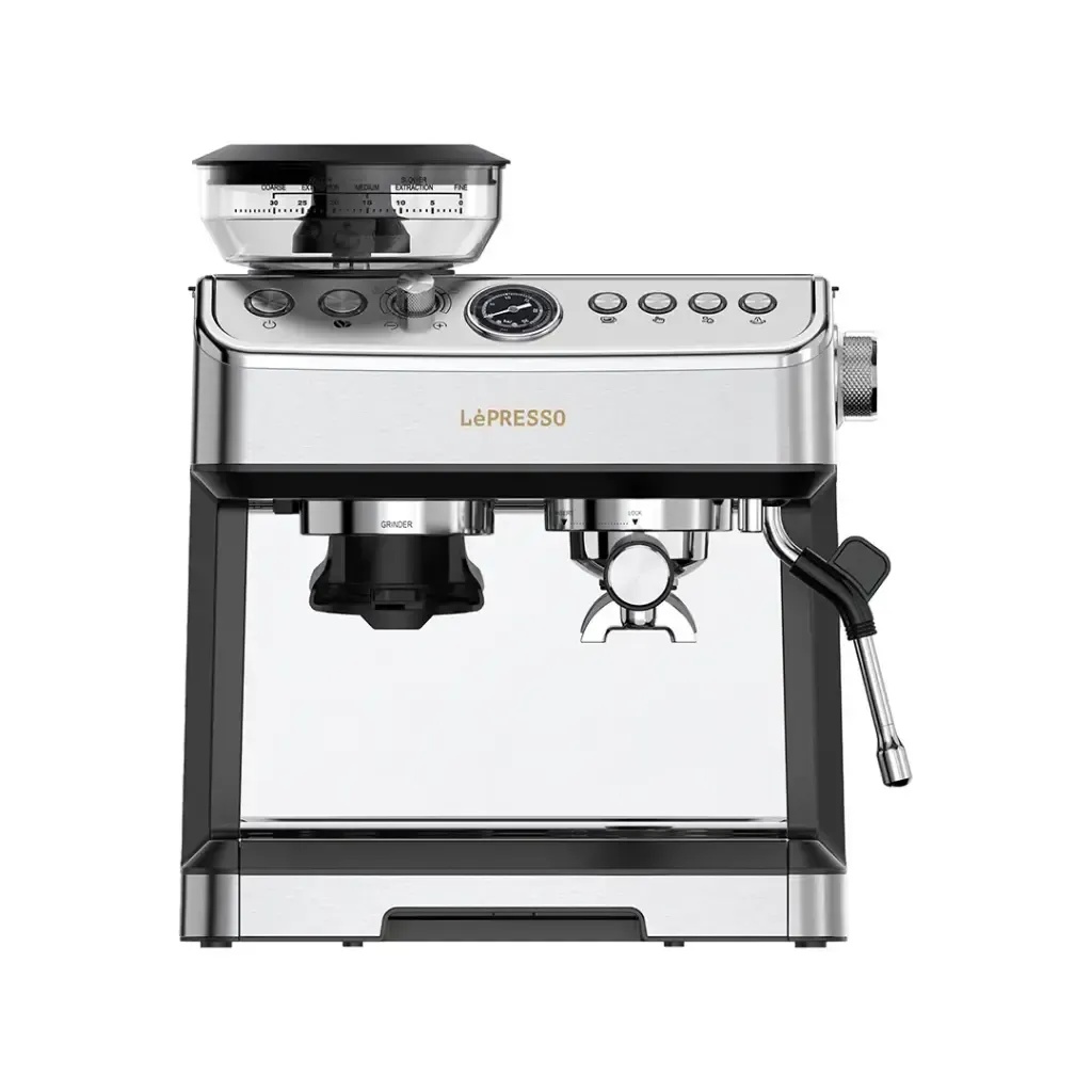 Lepresso Espresso Machine with Conical Grinder & Steamer – 2300W Dual Boiler, 20-Bar Pressure, 2.8L Water Tank, 200g Bean Capacity, Thermo-Block Boiler, 58mm Filter, Hot Water Dispenser | LPCFFM0038 |