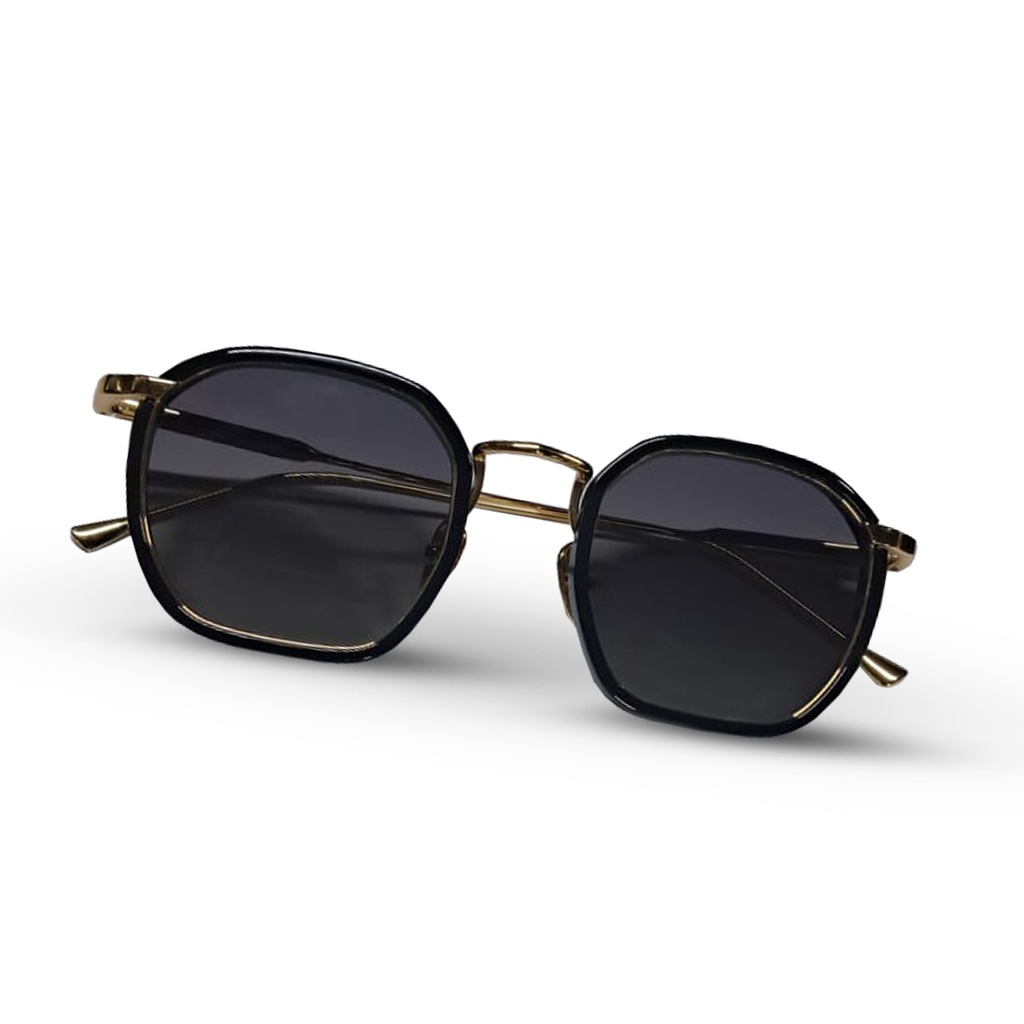 7MD Premium Unisex Square Sunglasses – Elegant Black & Gold Frame with Dark Lenses, Stylish Design with Protective Case