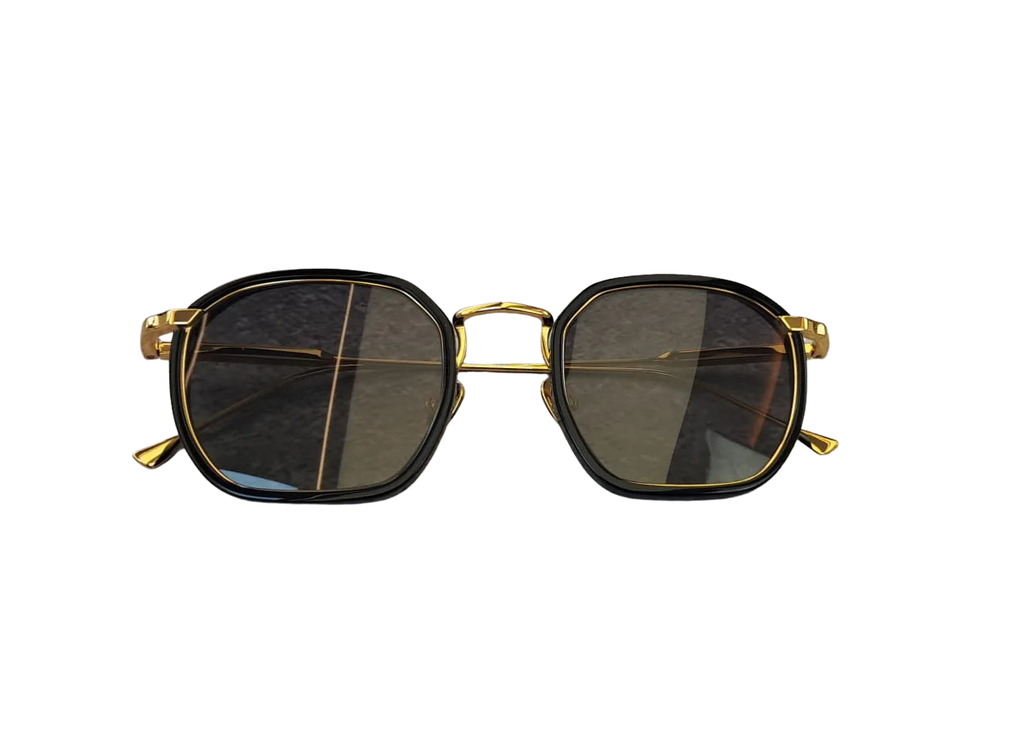 7MD Premium Unisex Square Sunglasses – Elegant Black & Gold Frame with Dark Lenses, Stylish Design with Protective Case