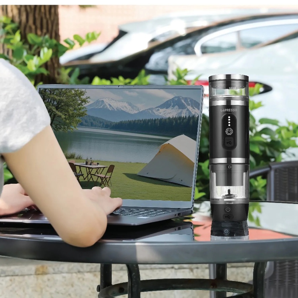 LePresso portabrew 4-in-1 Portable Coffee Machine – Milk Frother, 20-Bar Pressure, Battery Operated, 80mL Capacity | LPCFFM4IN1BK |