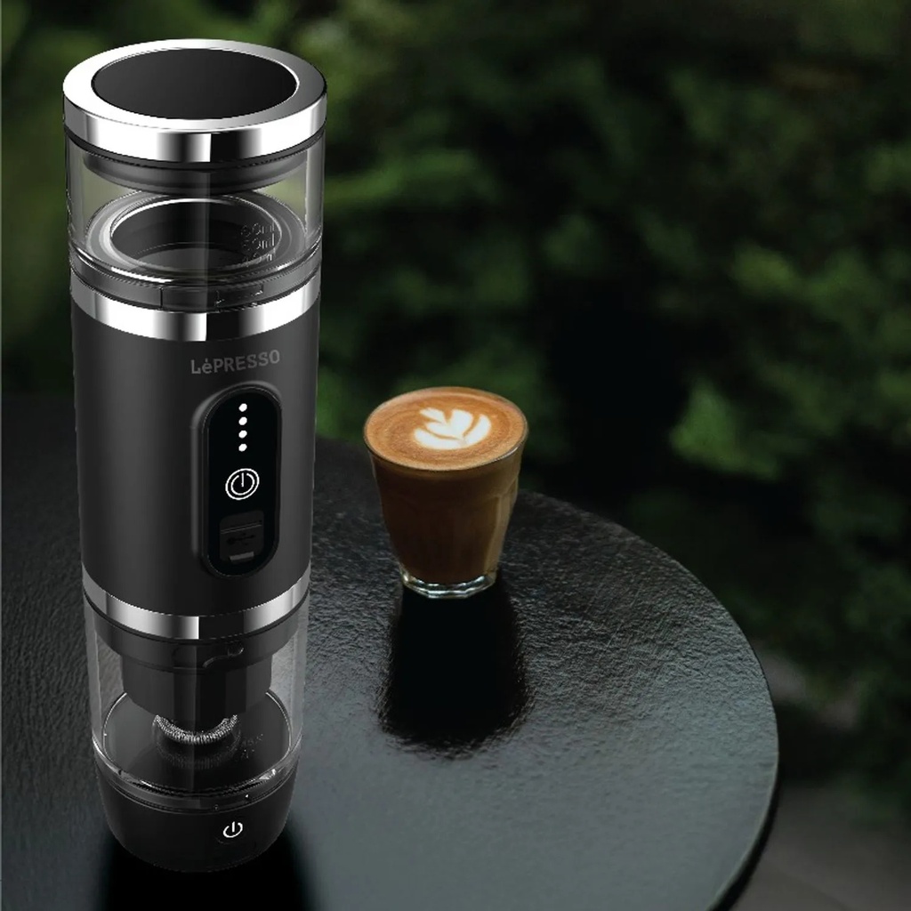 LePresso portabrew 4-in-1 Portable Coffee Machine – Milk Frother, 20-Bar Pressure, Battery Operated, 80mL Capacity | LPCFFM4IN1BK |