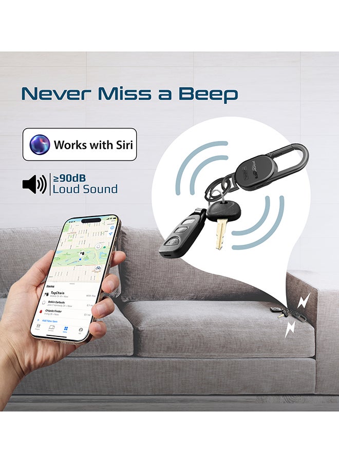 Promate Smart Carabiner Keychain – Apple Find My Compatible, IP67 Water-Resistant, Rechargeable Battery, 90dB Sound Alert, 50m Range, Ideal for Bags, Pet Collars, Keys & Luggage | TagChain |