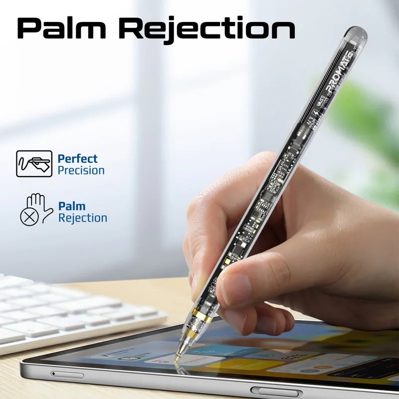 Promate Transparent Precision Active Stylus – Palm Rejection, Capacitive Rechargeable Design, iPad Compatible | TransPen |