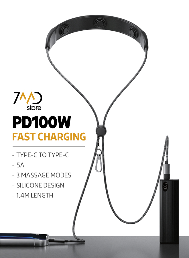 7MD PD100W Fast Charging Data Cable with Neck Massager – Type-C to Type-C, 5A Power Delivery, 3 Massage Modes, Silicone Design, 1.4m Length | 7MD47125 |