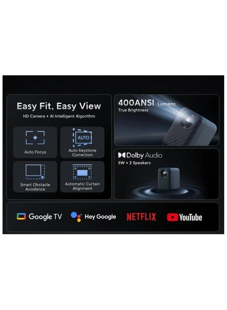 Xiaomi Smart Projector L1 Pro – Android TV, 1080P LCD Display, 400 ANSI Lumens, Auto Focus, With one Year Free Sub | XMTYY03PFMG |