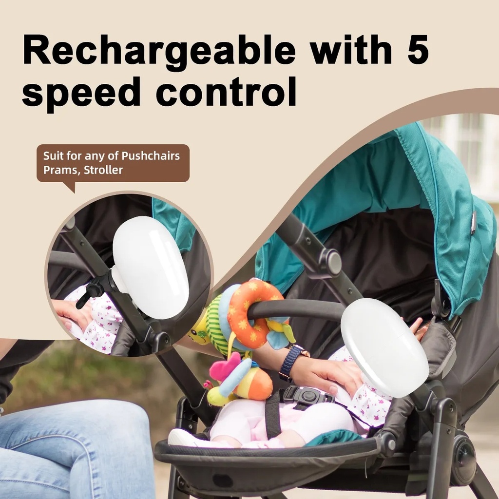 Rechargeable Baby Stroller Rocker – Electric Automatic Swing, Adjustable Speed, 40-Minute Timer, Compatible with Most Strollers