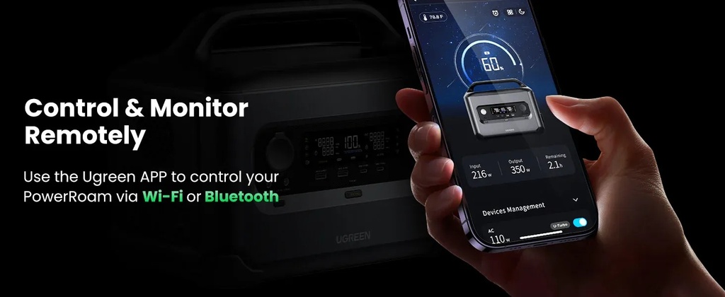 UGREEN PowerRoam 680Wh 600W Portable Power Station – Fast-Charging PowerZip Technology, U-Turbo 1500W Support, EV-Rated LFP Batteries (3000+ Cycles), Solar/DC/AC Input, 965W Total Output | GS600 - 15051A |