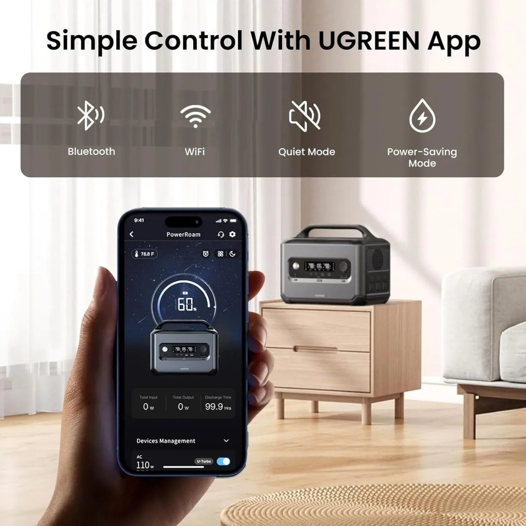 UGREEN PowerRoam 1024Wh 1200W Portable Power Station – Fast-Charging PowerZip (80% in 50 Mins), U-Turbo 2500W Support, EV-Rated LFP Batteries (3000+ Cycles), Pure Sine Wave AC, 1565W Total Output | GS1200 - 15055A |