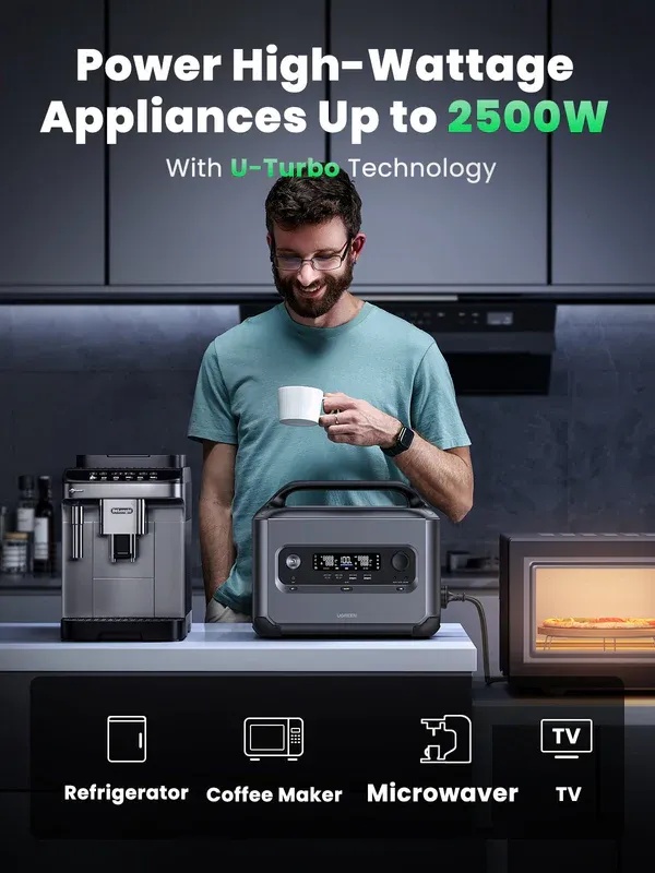 UGREEN PowerRoam 1024Wh 1200W Portable Power Station – Fast-Charging PowerZip (80% in 50 Mins), U-Turbo 2500W Support, EV-Rated LFP Batteries (3000+ Cycles), Pure Sine Wave AC, 1565W Total Output | GS1200 - 15055A |