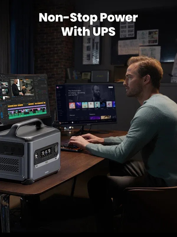 UGREEN PowerRoam 1024Wh 1200W Portable Power Station – Fast-Charging PowerZip (80% in 50 Mins), U-Turbo 2500W Support, EV-Rated LFP Batteries (3000+ Cycles), Pure Sine Wave AC, 1565W Total Output | GS1200 - 15055A |