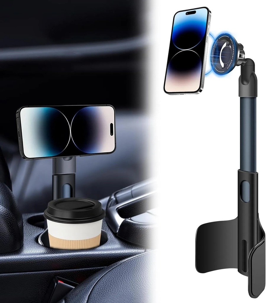 7MD 2‑in‑1 Car Cup Holder Expander & Magnetic Phone Mount – 360° Rotation, Adjustable Arm Extends to 36.2cm, Compatible with Smartphones & Drink Containers | 7MD49625 |