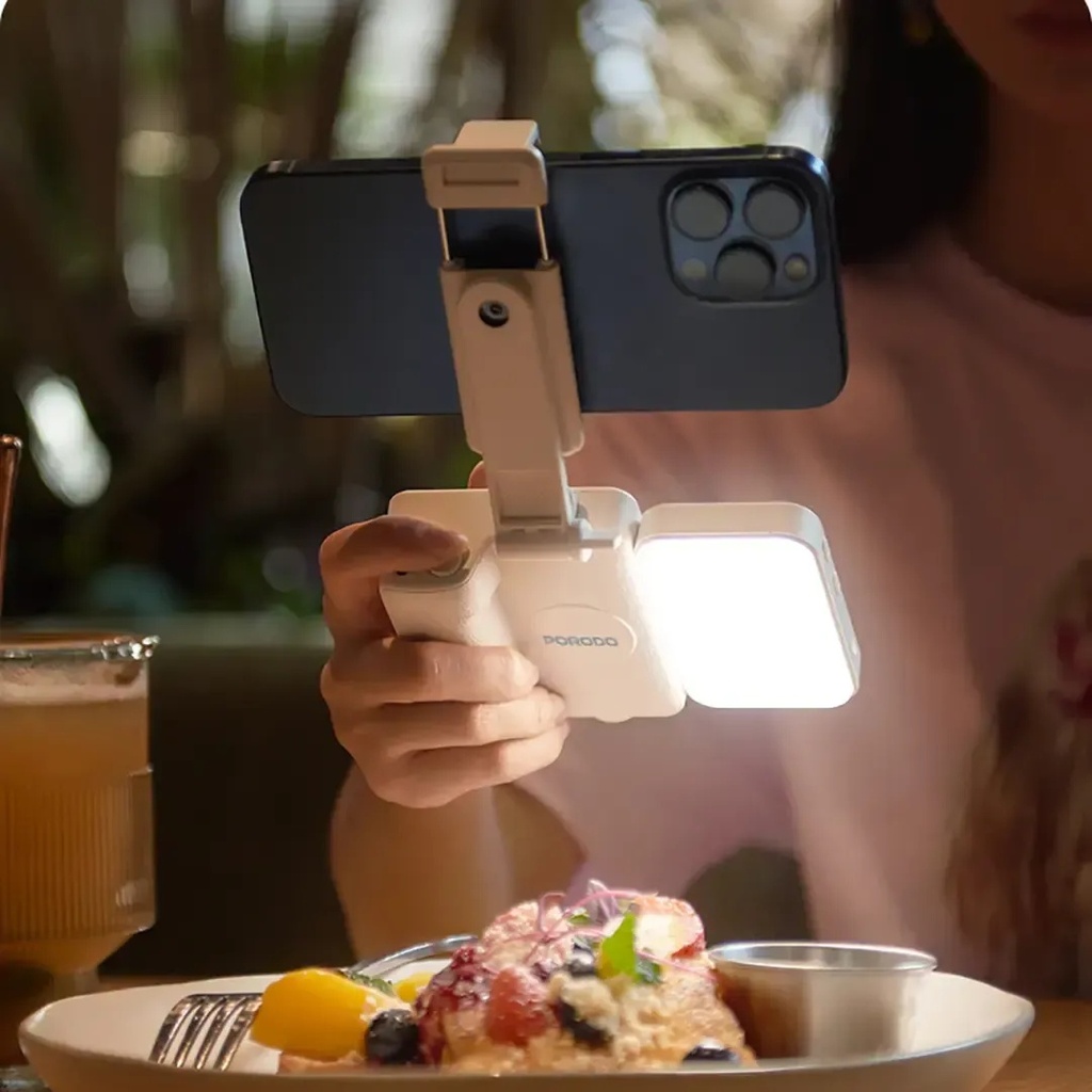 Porodo Lifestyle 3-in-1 Bluetooth Selfie Stick – Fill Light, 360° Rotation, 519mm Arm | PDLFST211WH |