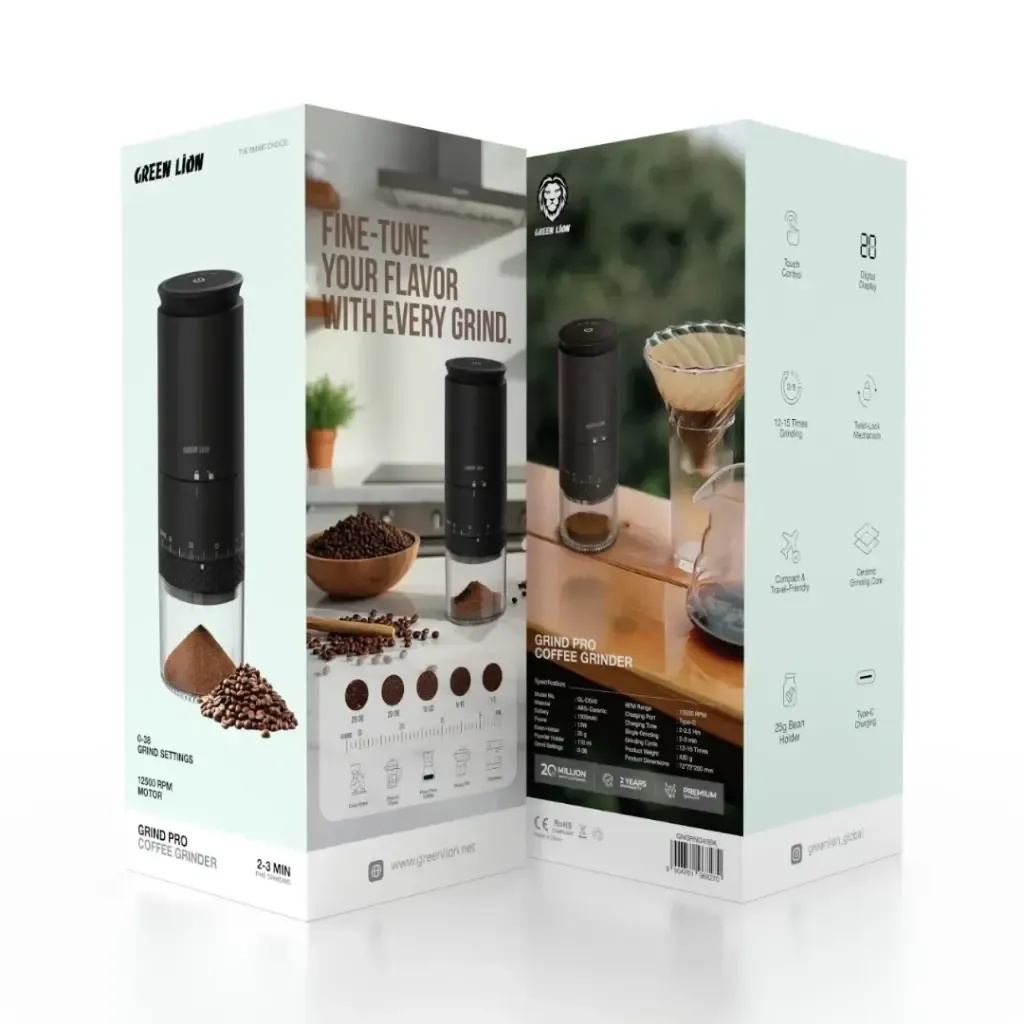 Green Lion Grind Pro – Rechargeable Electric Coffee Grinder, 38 Settings, Ceramic Core, 12500 RPM, USB‑C Charging | PDLFST211WH |