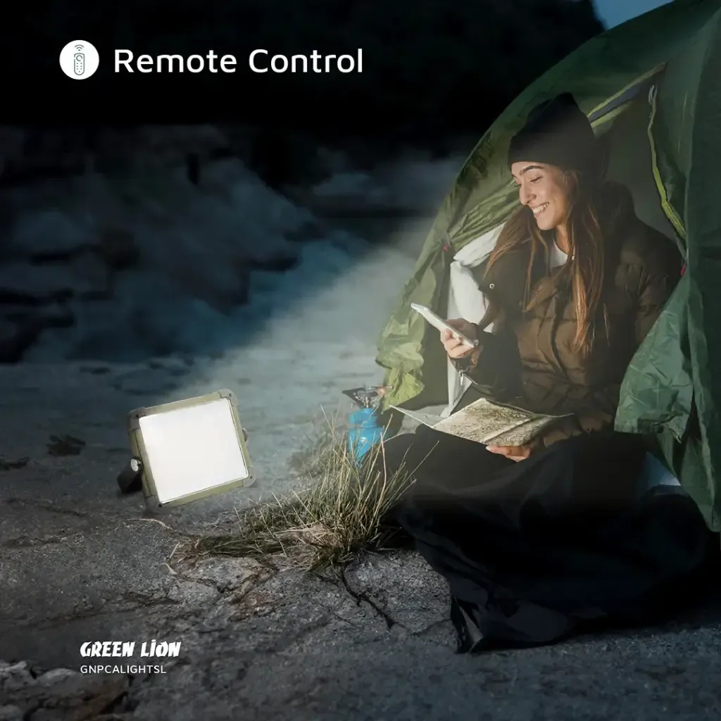 Green Lion Solar Camping Light – 25W LED, 1500lm, 7200mAh, 210cm Tripod, 360° Rotation, IP65, Type-C & Solar Input | GNPCALIGHTSL |