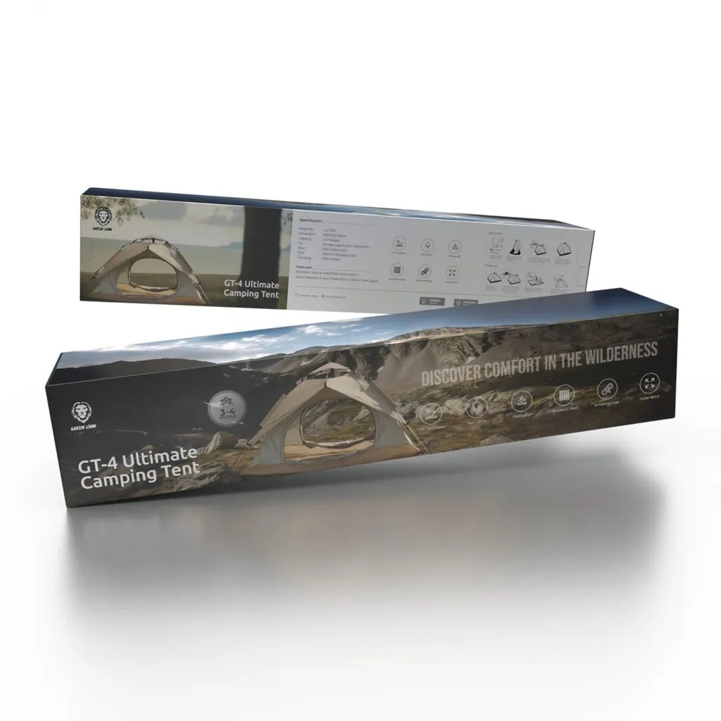 Green Lion GT‑4 Ultimate Camping Tent – 3‑4 Person, Waterproof, UV Protected, Automatic Setup | GNTNTGT4UBG |