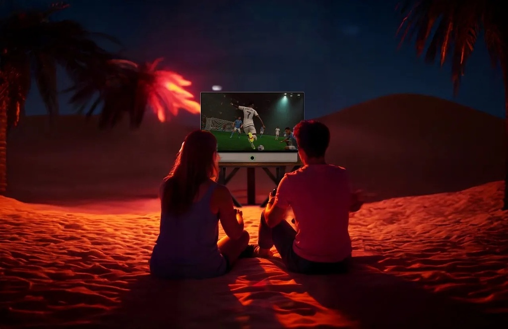 Powerology 27" Portable FHD Smart TV – 1920×1080 TFT‑LCD, Android 14, Built‑in 38400mAh Battery, Dual-Band WiFi, Speakers, Leather Handle & Carry Case | PG27FWH |