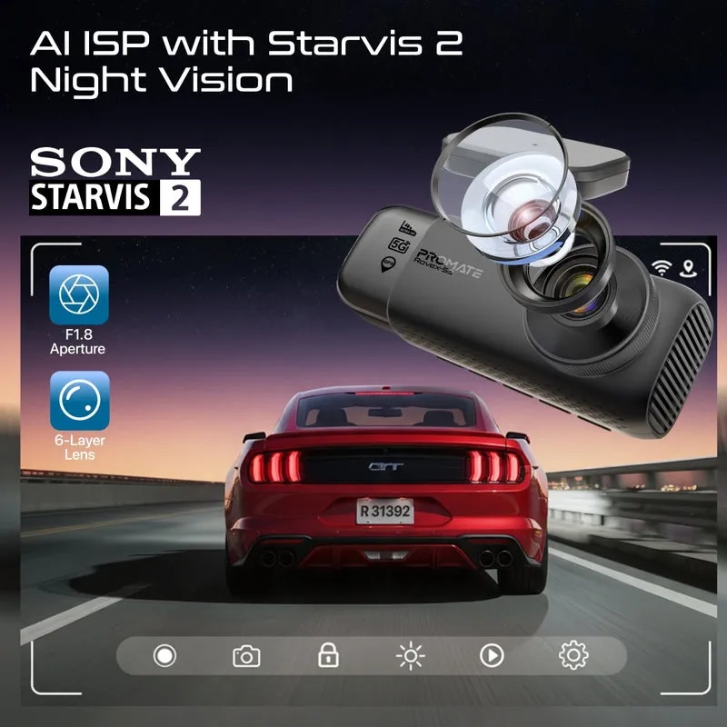 Promate 4K Ultra HD Dash Cam – Front, Cabin & Rear View, AI ISP, Night Vision, Parking Monitor | Rovex-S3 |