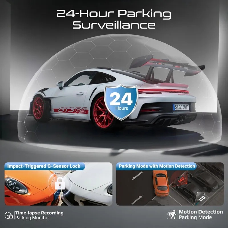 Promate 4K Ultra HD Dash Cam – Front, Cabin & Rear View, AI ISP, Night Vision, Parking Monitor | Rovex-S3 |