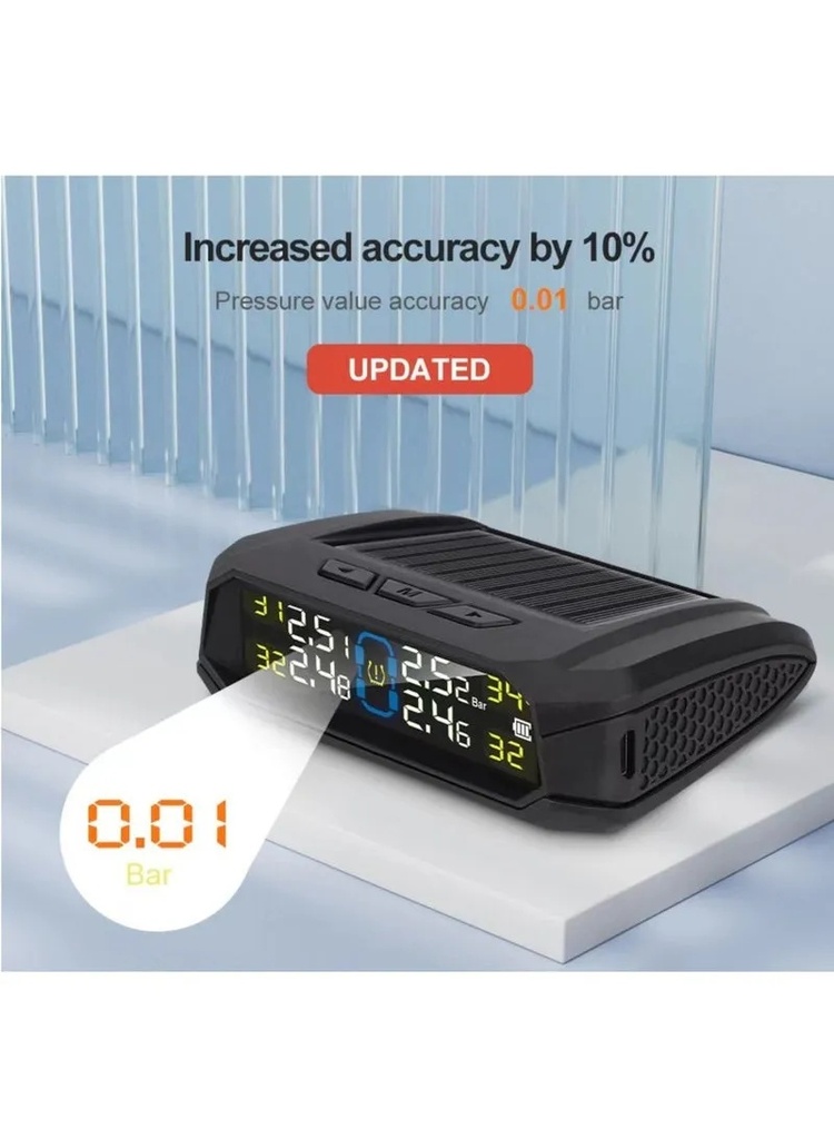 TPMS Tire Pressure Monitoring System with Solar Charging – Real-Time Pressure & Temperature Alerts