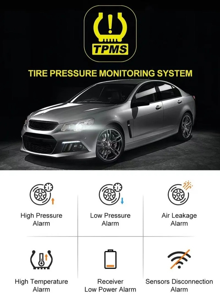 TPMS Tire Pressure Monitoring System with Solar Charging – Real-Time Pressure & Temperature Alerts