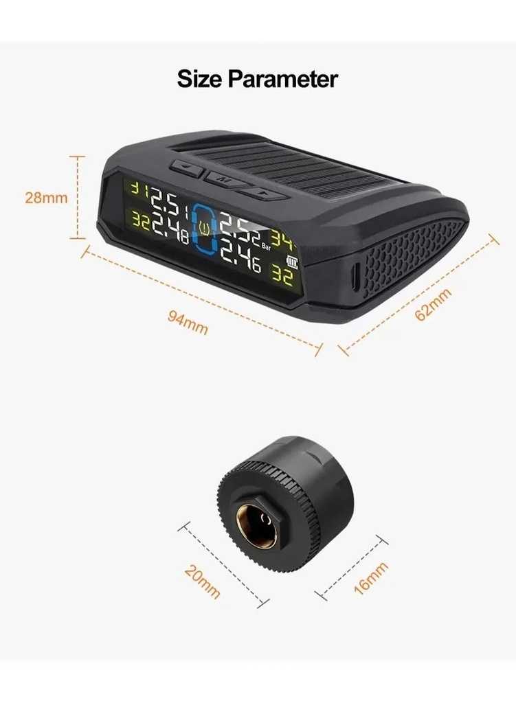 TPMS Tire Pressure Monitoring System with Solar Charging – Real-Time Pressure & Temperature Alerts