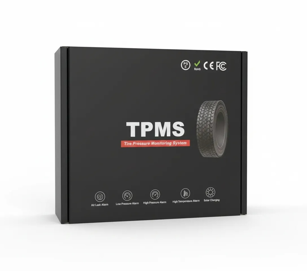 TPMS Tire Pressure Monitoring System with Solar Charging – Real-Time Pressure & Temperature Alerts