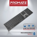 Promate Full-Size Slim Wireless Keyboard with Scissor Keys, Multi-Device Bluetooth 5.1 & 2.4GHz, USB-C Rechargeable, 100-Hour Battery, Compatible with Windows, Mac & Android | ProKeys-X2.EN\AR |