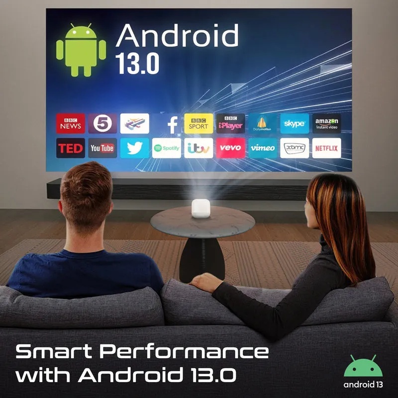 PROMATE Ultra-Portable 4K Wireless DLP Projector with Touch Control, Android 13 & Bluetooth | CubeCast-2 |