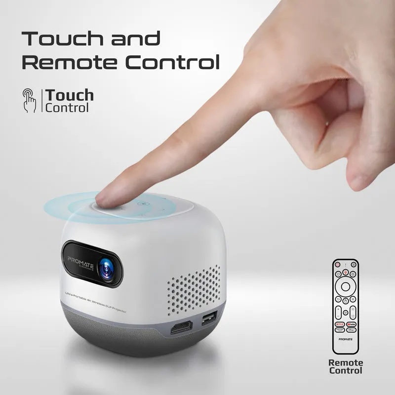 PROMATE Ultra-Portable 4K Wireless DLP Projector with Touch Control, Android 13 & Bluetooth | CubeCast-2 |
