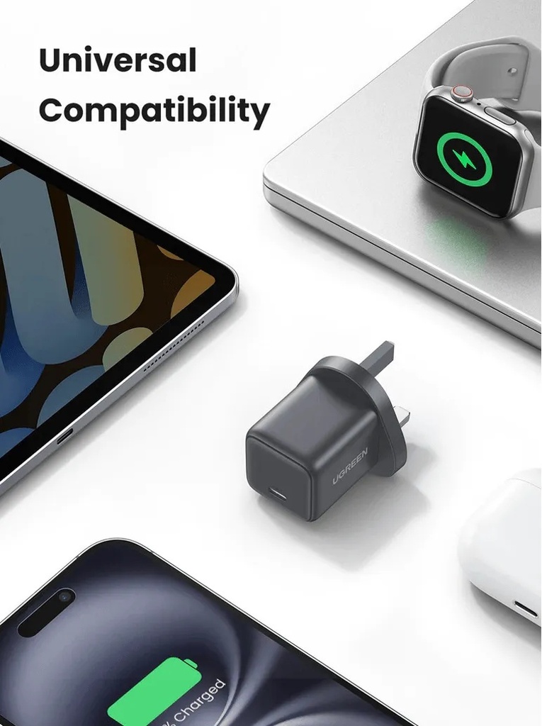 UGREEN 30W USB-C GaN Fast Charger UK Plug – Compact Fast Charging with GaNInfinity™ & Thermal Guard™ | X513 \ 55532 |