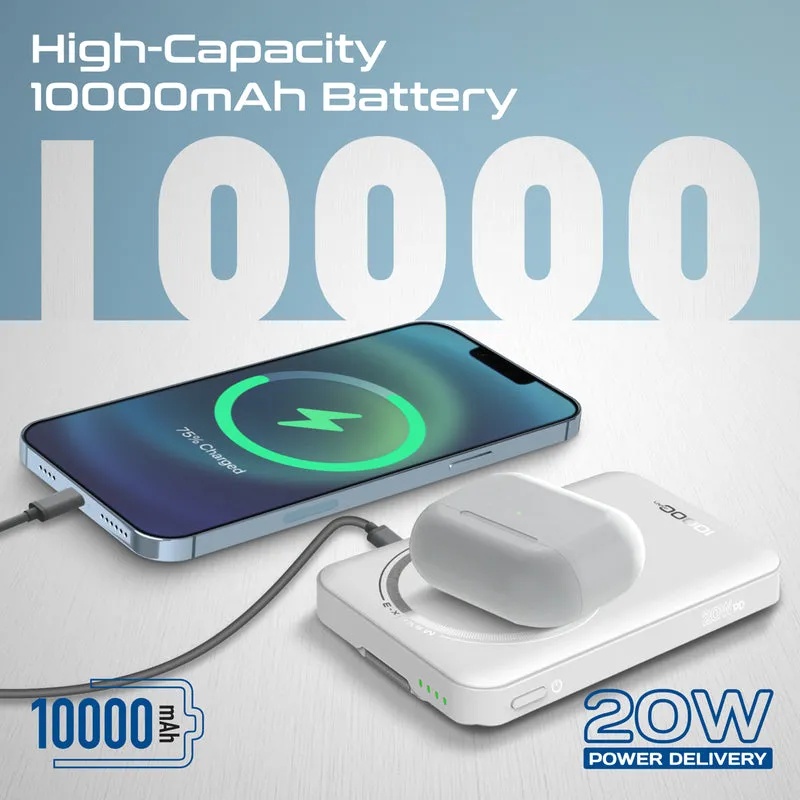Promate Ultra-Compact 3-in-1 MagSafe Compatible Wireless Charging Power Bank – 10000mAh, 20W PD with Apple Watch Support | Mavrix-3 |
