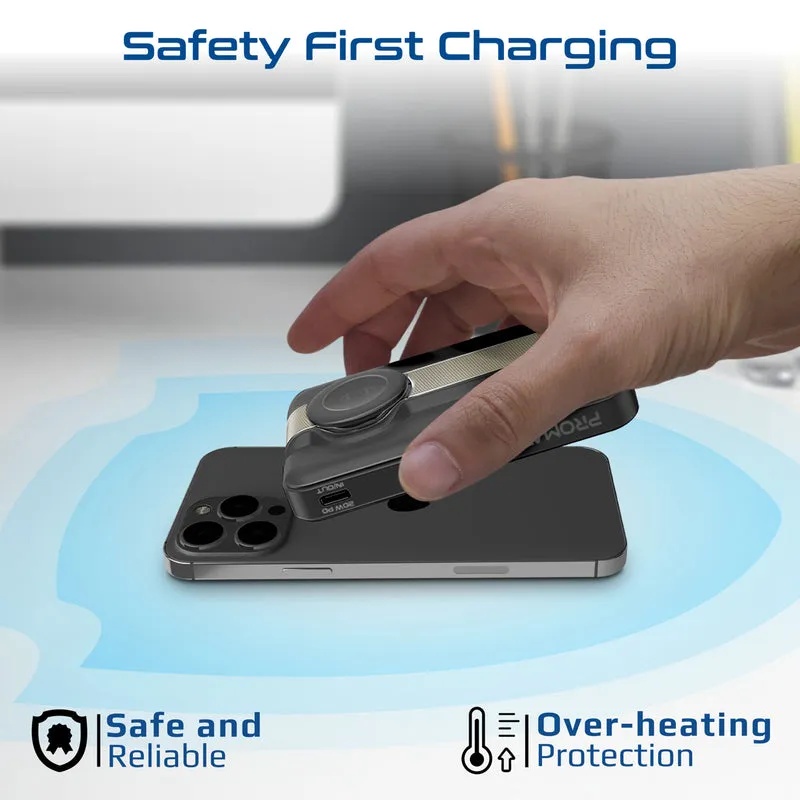 Promate Ultra-Compact 3-in-1 MagSafe Compatible Wireless Charging Power Bank – 10000mAh, 20W PD with Apple Watch Support | Mavrix-3 |