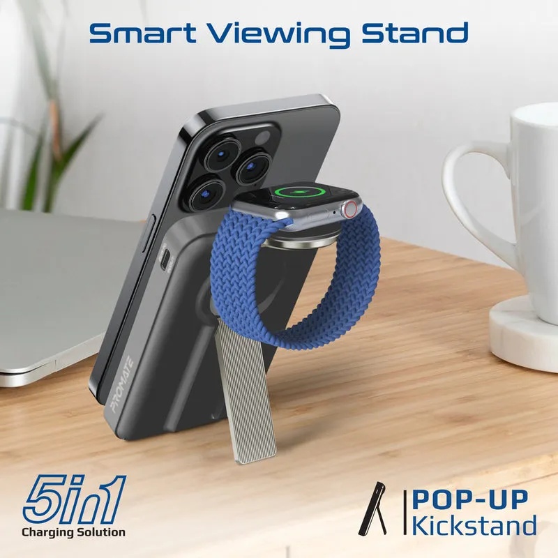 Promate Ultra-Compact 3-in-1 MagSafe Compatible Wireless Charging Power Bank – 10000mAh, 20W PD with Apple Watch Support | Mavrix-3 |