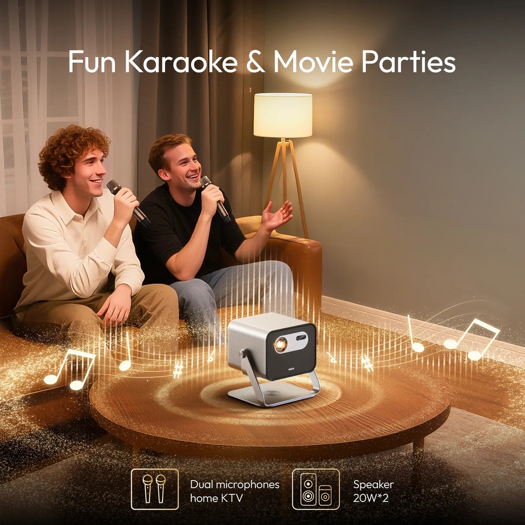 Byintek Smart WiFi DLP Projector with 2200 ANSI Brightness, Full HD 1080P, Google TV 11.0, PTZ Stand and Dual Wireless Microphones for Karaoke & Home Cinema With One Year Free SUB | UFO R90 Max |