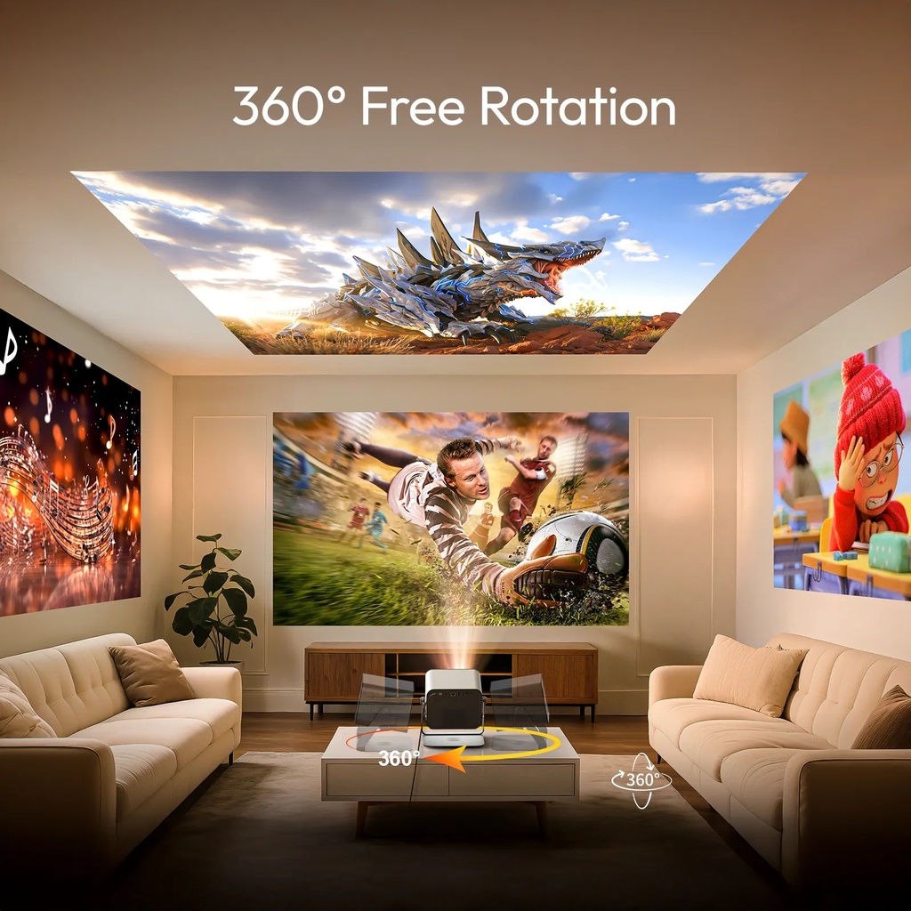 Byintek Smart WiFi DLP Projector with 2200 ANSI Brightness, Full HD 1080P, Google TV 11.0, PTZ Stand and Dual Wireless Microphones for Karaoke & Home Cinema With One Year Free SUB | UFO R90 Max |