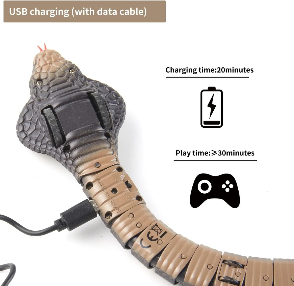 A&T TOY Realistic Remote Control Cobra Snake Toy – Rechargeable RC Snake with Smart Sensing & Infrared Controller, 16-Inch Prank & Cat Toy, Gift for Kids Ages 6+