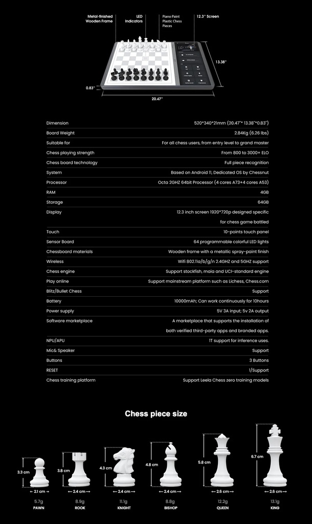 Chessnut Evo Ultra Smart AI Chessboard – 12.3” Smart AI Chess Table with LED, Stockfish & Maia Engines, Android 11 | CE100 |