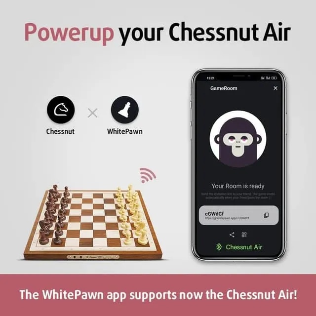 Chessnut Air Electronic Chess Set – Handcrafted Smart Wooden Chessboard with LED Guidance, Adaptive AI & Online Play | CA100 |