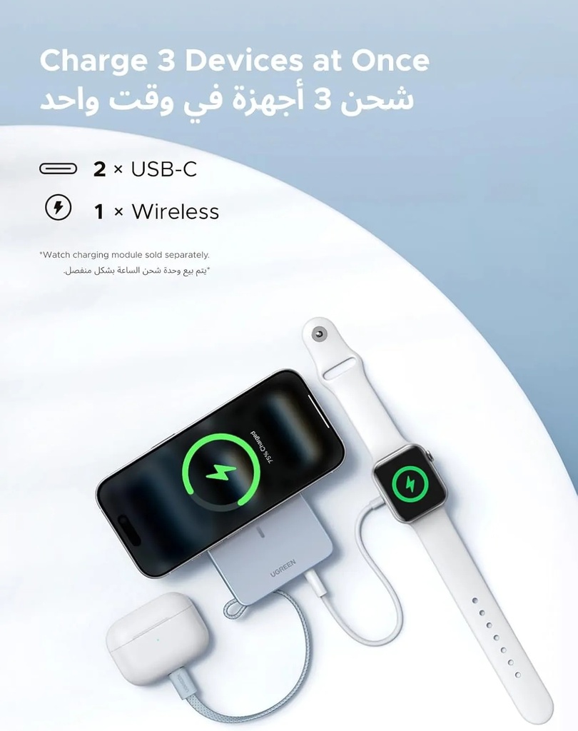 UGREEN MagFlow Qi2 25W MagSafe Power Bank – 10000mAh, 30W USB-C Built-in Cable, Magnetic Wireless Charger for iPhone 17 | PB773 \ 65958B |