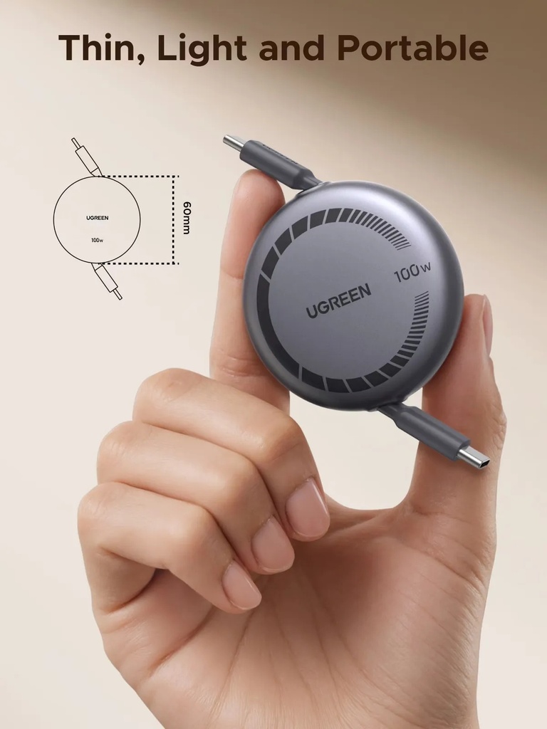 UGREEN Retractable USB-C to USB-C Fast Charging Cable 1M (3FT) | 100W PD 3.0, 5A Power Delivery, Adjustable Length, E-Marker Safety Chip | L531 \ 65905 |