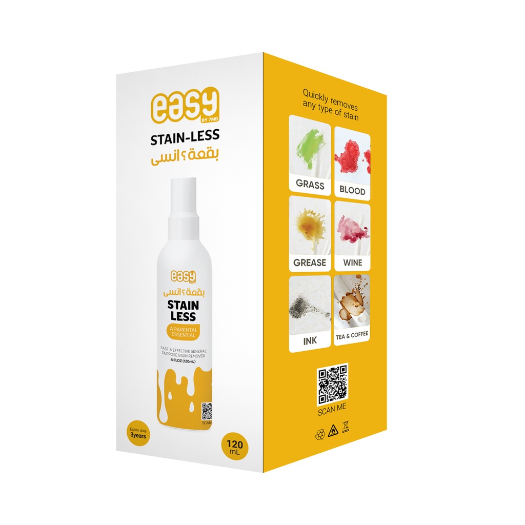 Easy by 7MD STAIN-LESS Fast & Effective Stain Remover 120ml | PH Neutral Multi-Purpose Cleaner | 7MD45725 |